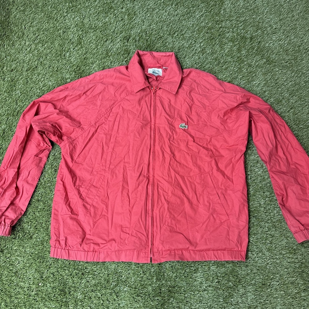 VTG Lacoste IZOD Red Full Zip Ultra Lightweight Windbreaker Jacket Large Cotton